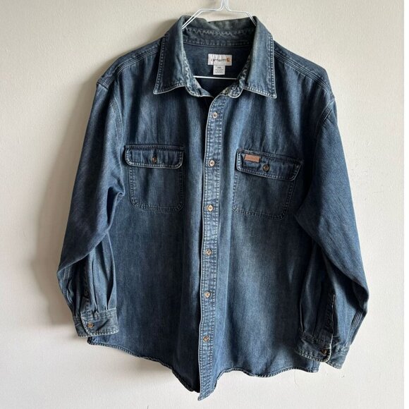 Carhartt Men Long Sleeve Collar Button Down Denim Jeans Jacket Blue Size XXL - Picture 1 of 8